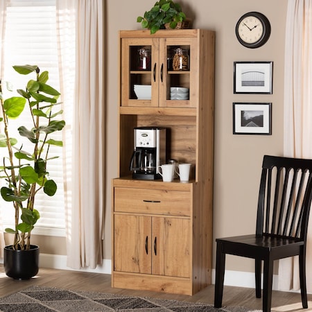 Baxton Studio Laurana ModernOak Brown Finished Wood Kitchen Cabinet and Hutch 193-12004-ZORO